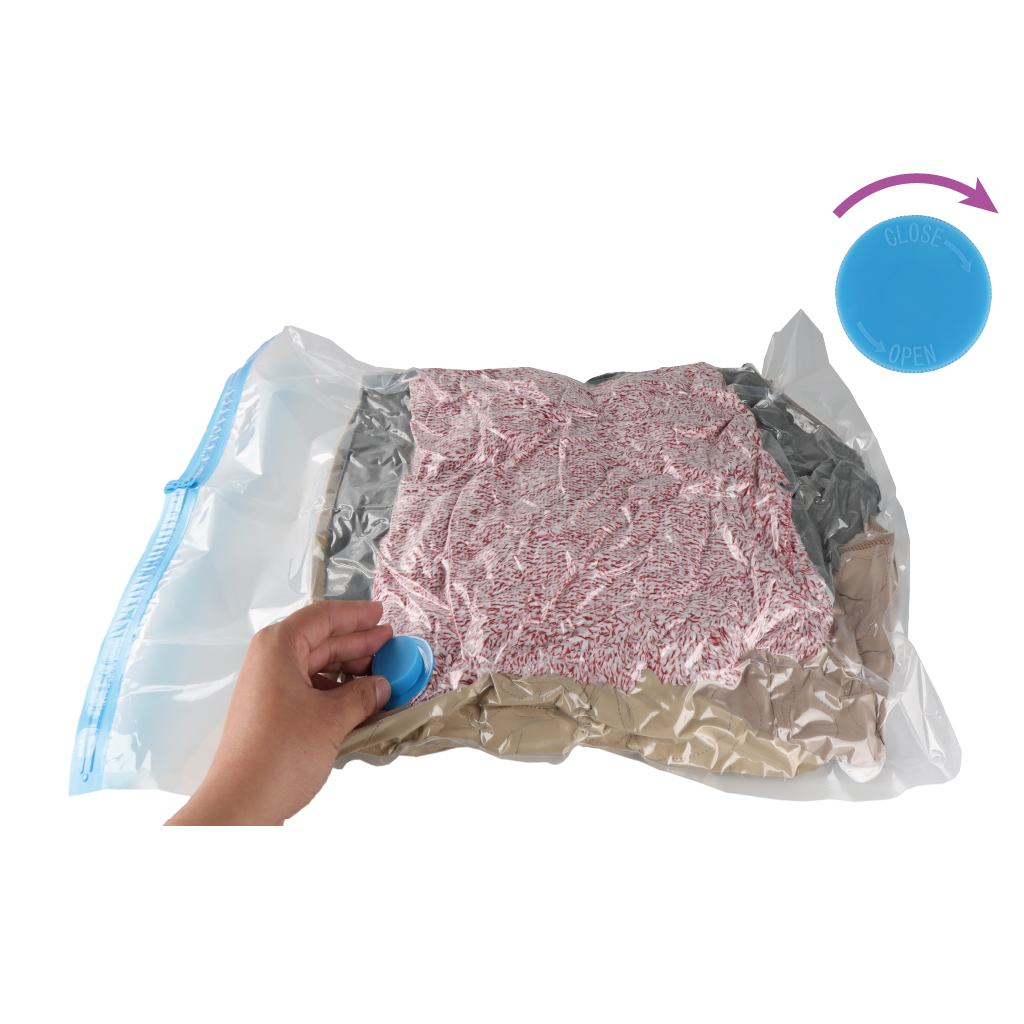 Tighten the lid then store the compressed bag in a dry location.